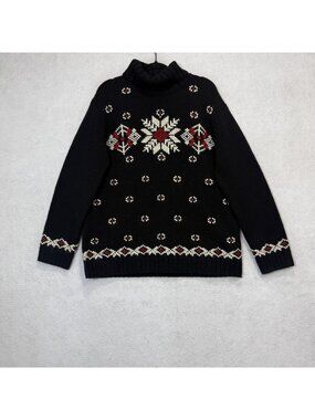 Jones New York Sport Sweater Womens XL Black Fair Isle Turtleneck Pullover